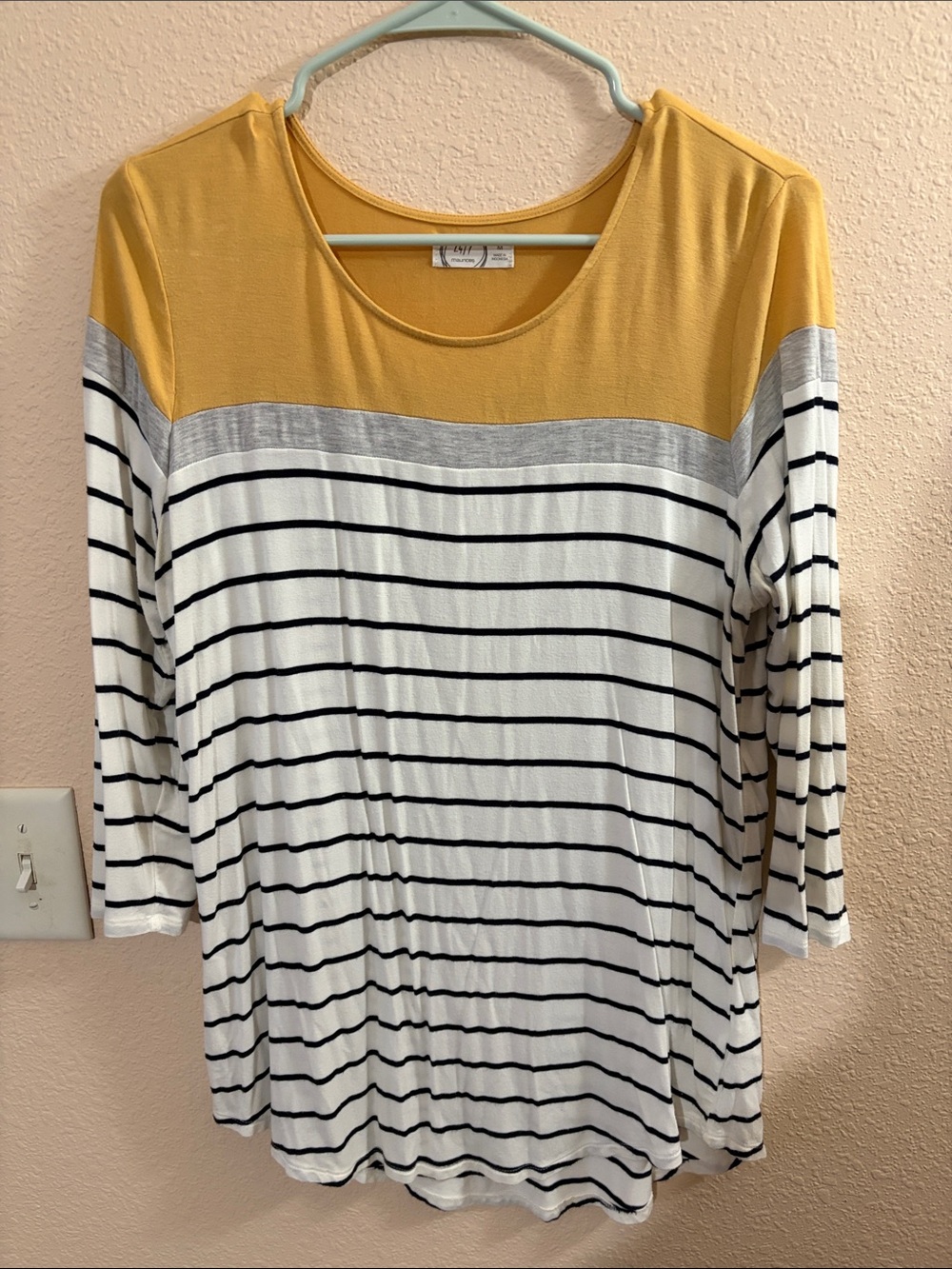 Maurice’s 24/7 Striped Long Sleeve Women’s Top with Mustard Yoke